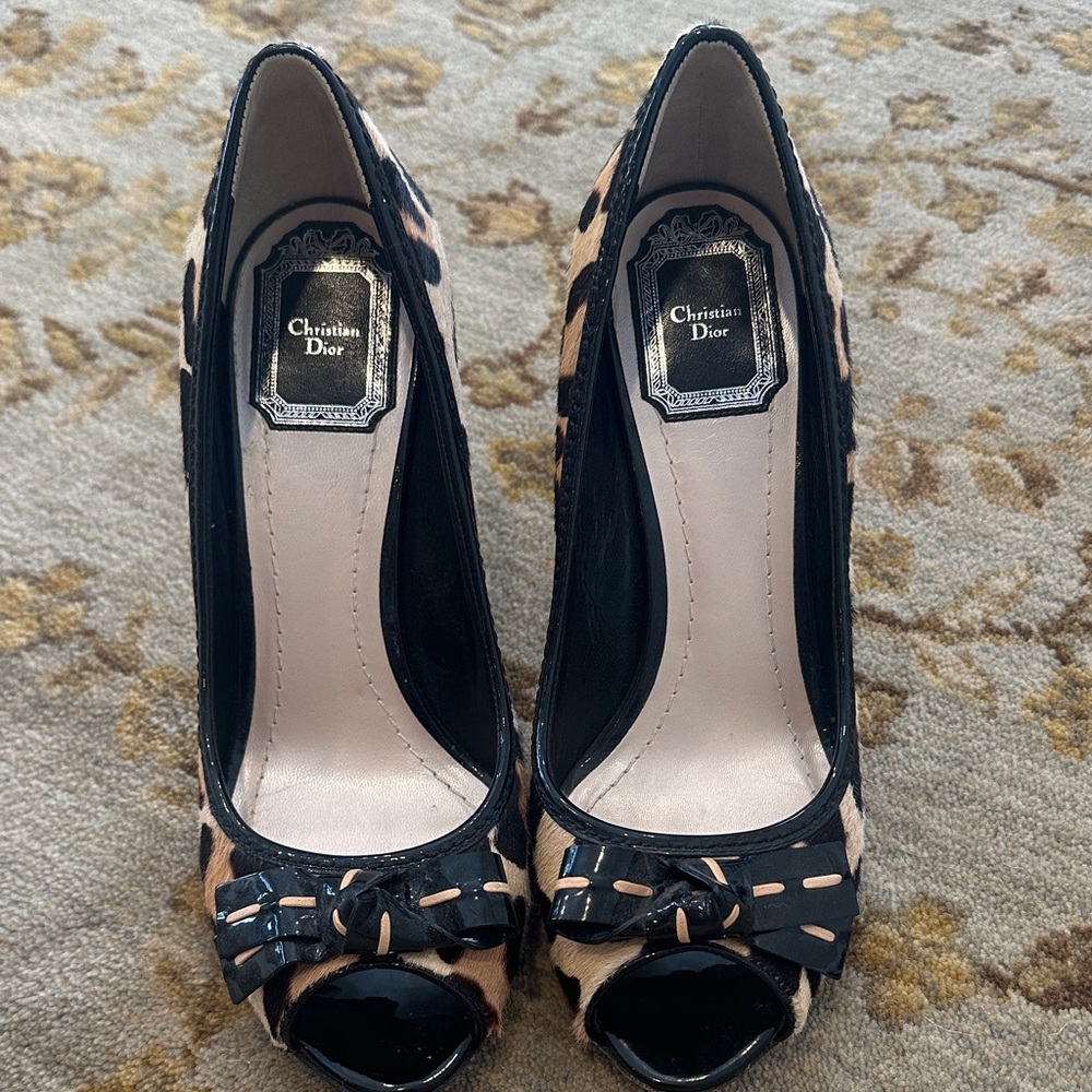 Dior Black and Tan Leopard Print Heels